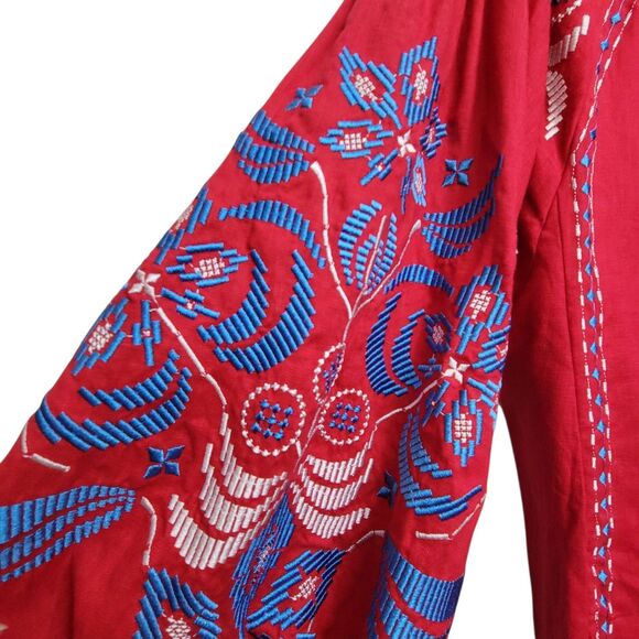 Aurie L'Atelier Red Embroidered Dress W/Missing String + Tassel No Size/Fabric - Picture 5 of 11